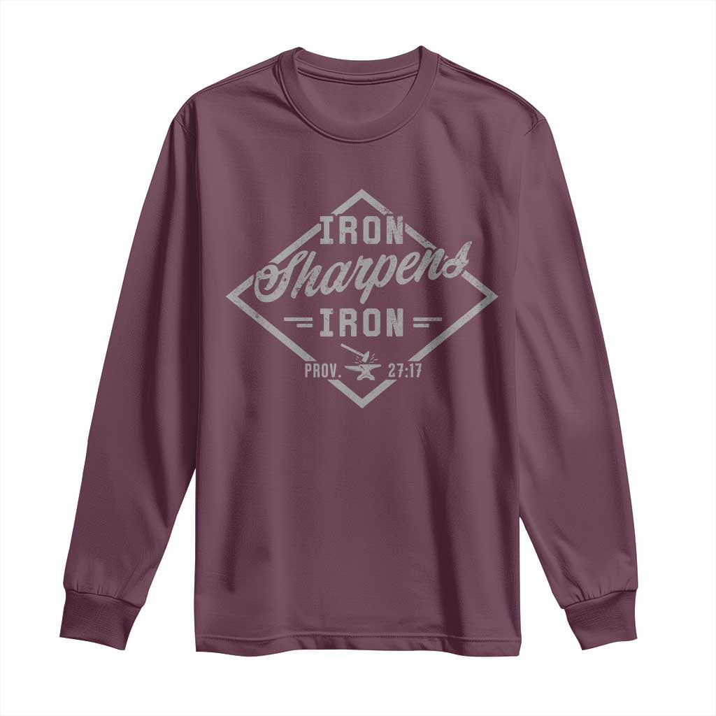 Iron Sharpens Iron Long Sleeve Shirt Christian Faith Scripture Nail Jesus Cross