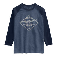 Iron Sharpens Iron Raglan Shirt Christian Faith Scripture Nail Jesus Cross