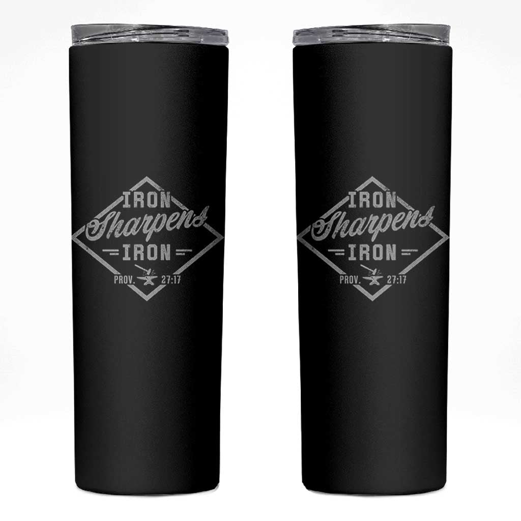 Iron Sharpens Iron Skinny Tumbler Christian Faith Scripture Nail Jesus Cross