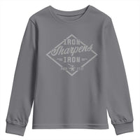Iron Sharpens Iron Youth Sweatshirt Christian Faith Scripture Nail Jesus Cross
