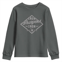 Iron Sharpens Iron Youth Sweatshirt Christian Faith Scripture Nail Jesus Cross