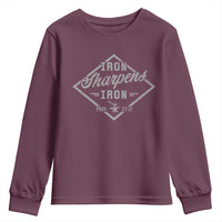 Iron Sharpens Iron Youth Sweatshirt Christian Faith Scripture Nail Jesus Cross