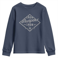 Iron Sharpens Iron Youth Sweatshirt Christian Faith Scripture Nail Jesus Cross