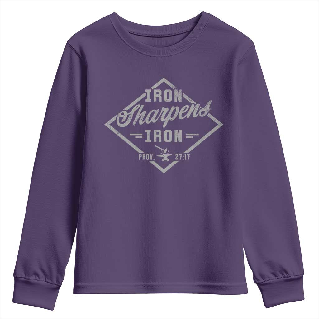 Iron Sharpens Iron Youth Sweatshirt Christian Faith Scripture Nail Jesus Cross