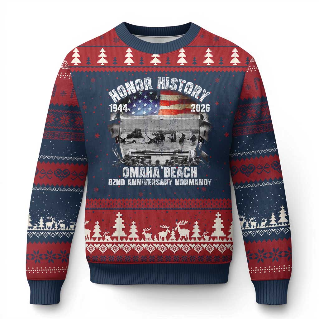 Omaha Beach D Day Ugly Christmas Sweater 82nd Anniversary Honor History Normandy WWII