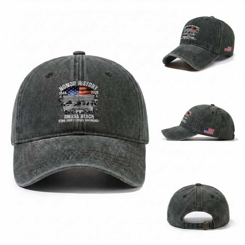 Omaha Beach D Day Washed Cotton Baseball Cap 82nd Anniversary Honor History Normandy WWII