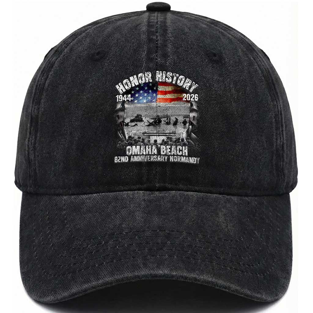 Omaha Beach D Day Washed Cotton Baseball Cap 82nd Anniversary Honor History Normandy WWII