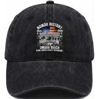 Omaha Beach D Day Washed Cotton Baseball Cap 82nd Anniversary Honor History Normandy WWII