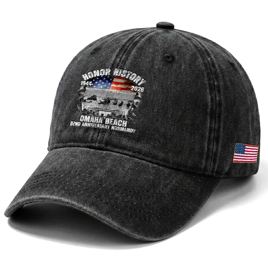 Omaha Beach D Day Washed Cotton Baseball Cap 82nd Anniversary Honor History Normandy WWII