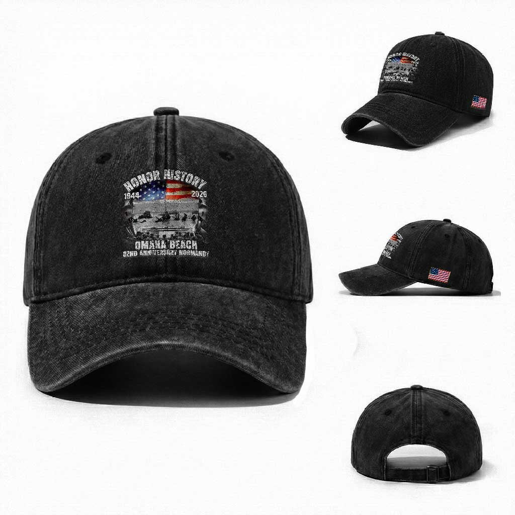Omaha Beach D Day Washed Cotton Baseball Cap 82nd Anniversary Honor History Normandy WWII