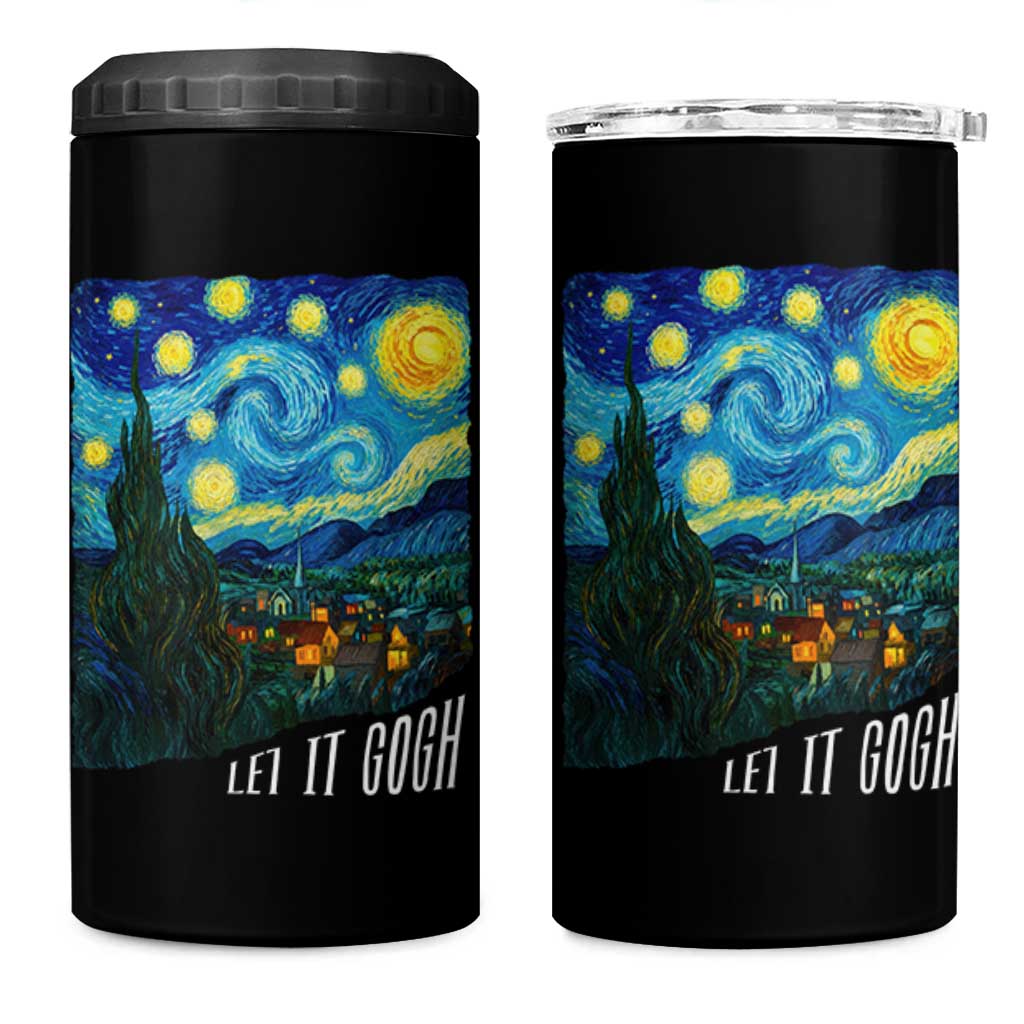 Let It Gogh Funny Vincent Van Gogh 4 in 1 Can Cooler Tumbler Starry Night Design Art Lover