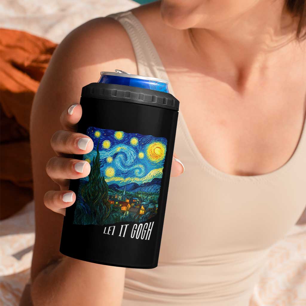 Let It Gogh Funny Vincent Van Gogh 4 in 1 Can Cooler Tumbler Starry Night Design Art Lover