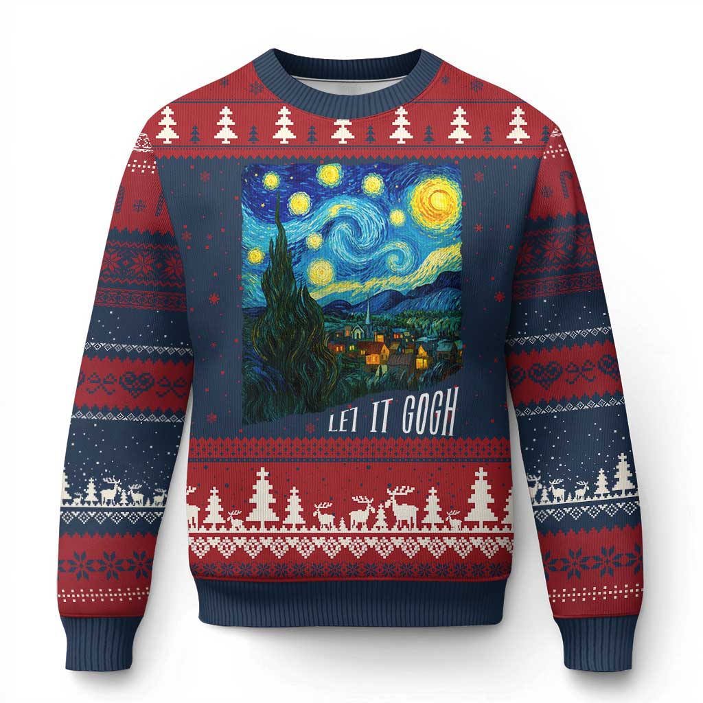 Let It Gogh Funny Vincent Van Gogh Ugly Christmas Sweater Starry Night Design Art Lover