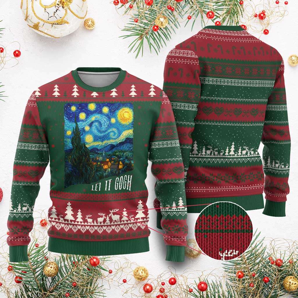 Let It Gogh Funny Vincent Van Gogh Ugly Christmas Sweater Starry Night Design Art Lover