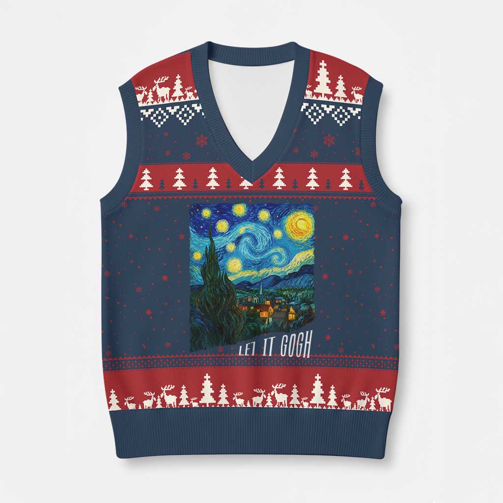 Let It Gogh Funny Vincent Van Gogh V-Neck Knit Sweater Vest Starry Night Design Art Lover