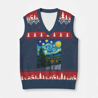 Let It Gogh Funny Vincent Van Gogh V-Neck Knit Sweater Vest Starry Night Design Art Lover