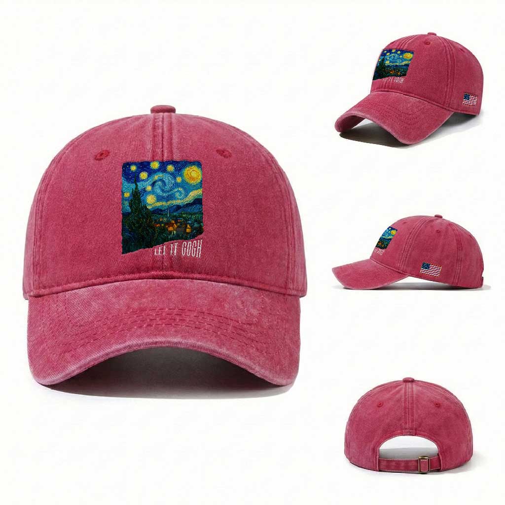 Let It Gogh Funny Vincent Van Gogh Washed Cotton Baseball Cap Starry Night Design Art Lover