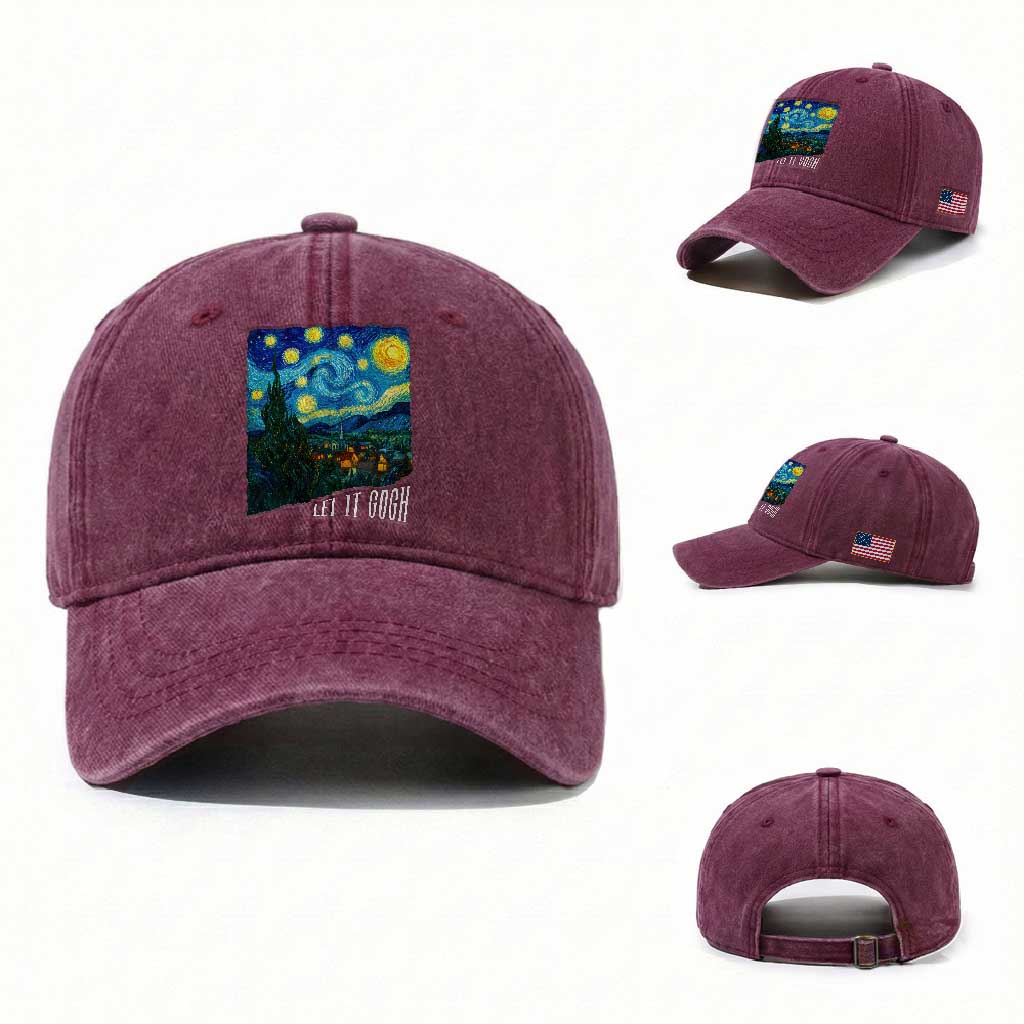Let It Gogh Funny Vincent Van Gogh Washed Cotton Baseball Cap Starry Night Design Art Lover