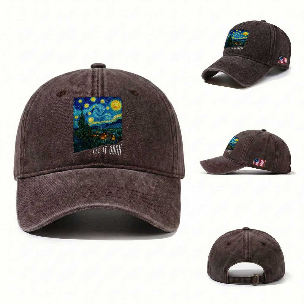 Let It Gogh Funny Vincent Van Gogh Washed Cotton Baseball Cap Starry Night Design Art Lover