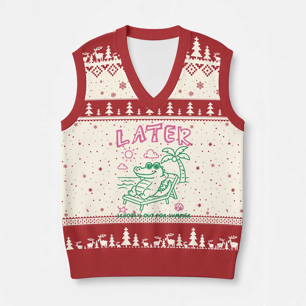 Later Gator School's Out for Summer V-Neck Knit Sweater Vest Funny Last Day of School