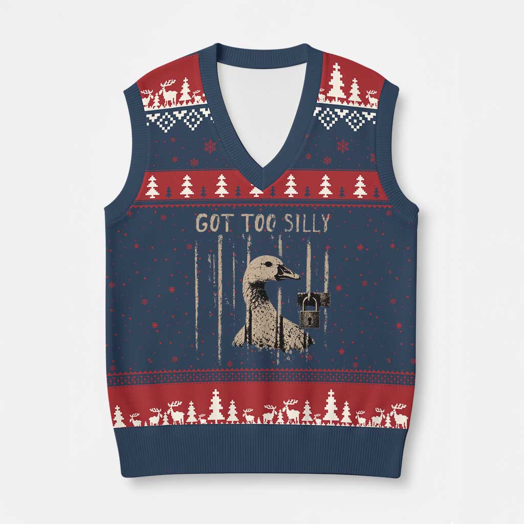 Got Too Silly V-Neck Knit Sweater Vest Funny Goose Jailbird Prison
