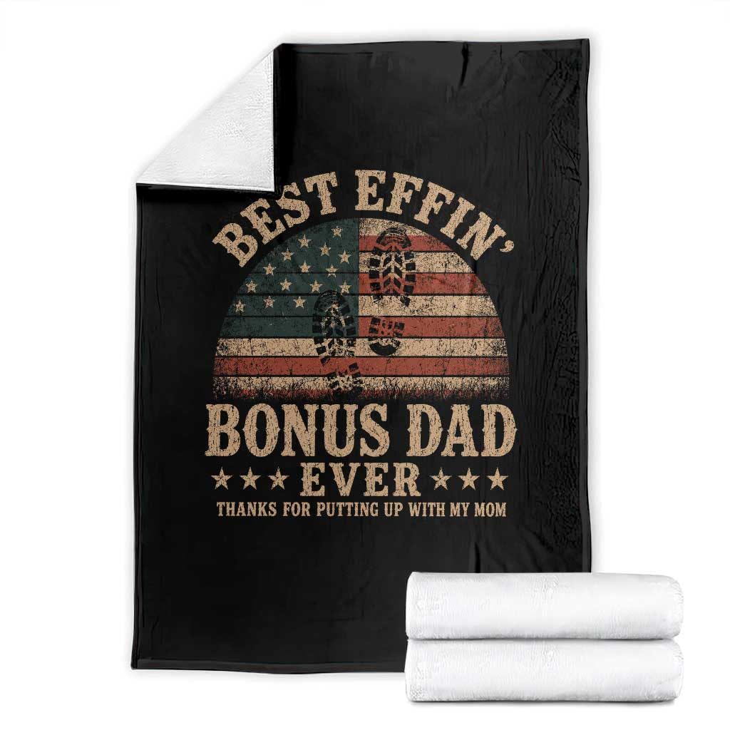 Best Effin Bonus Dad Ever Throw Blanket Step Dad American Flag Father's Day Gifts