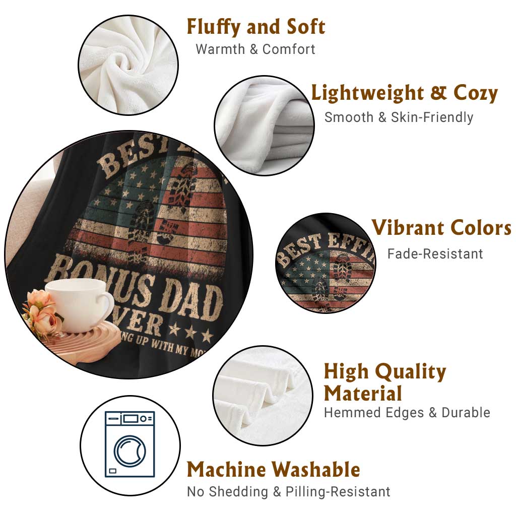 Best Effin Bonus Dad Ever Throw Blanket Step Dad American Flag Father's Day Gifts