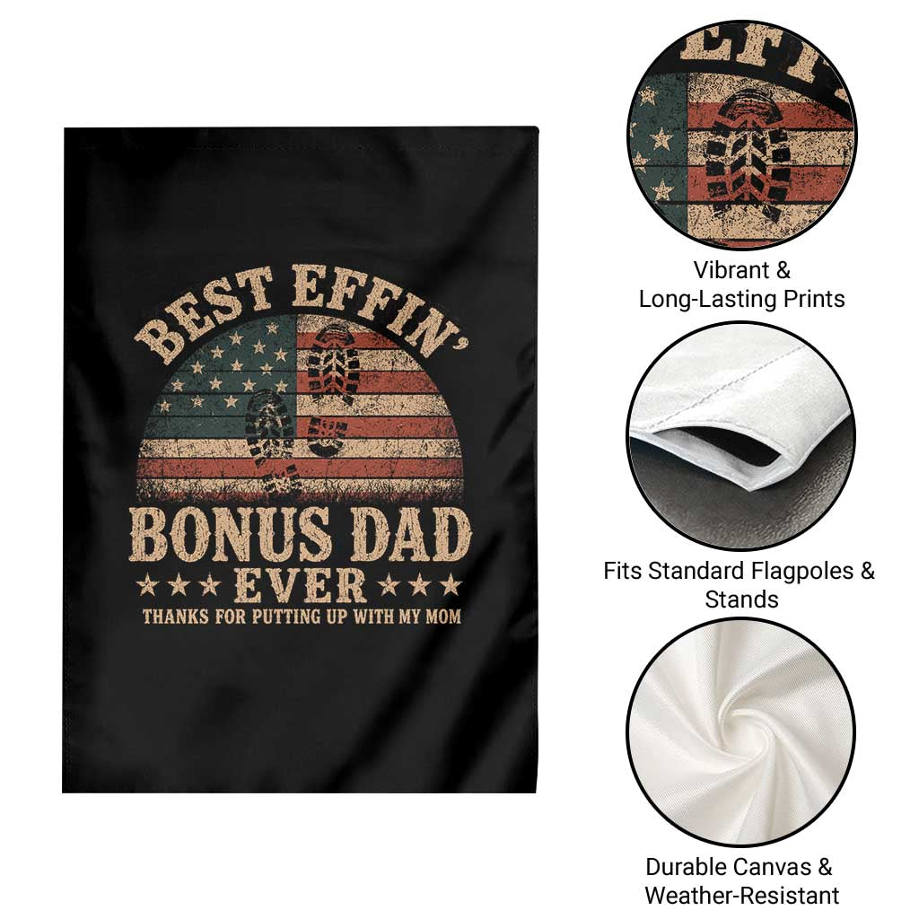Best Effin Bonus Dad Ever Garden Flag Step Dad American Flag Father's Day Gifts