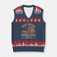 Best Effin Bonus Dad Ever V-Neck Knit Sweater Vest Step Dad American Flag Father's Day Gifts