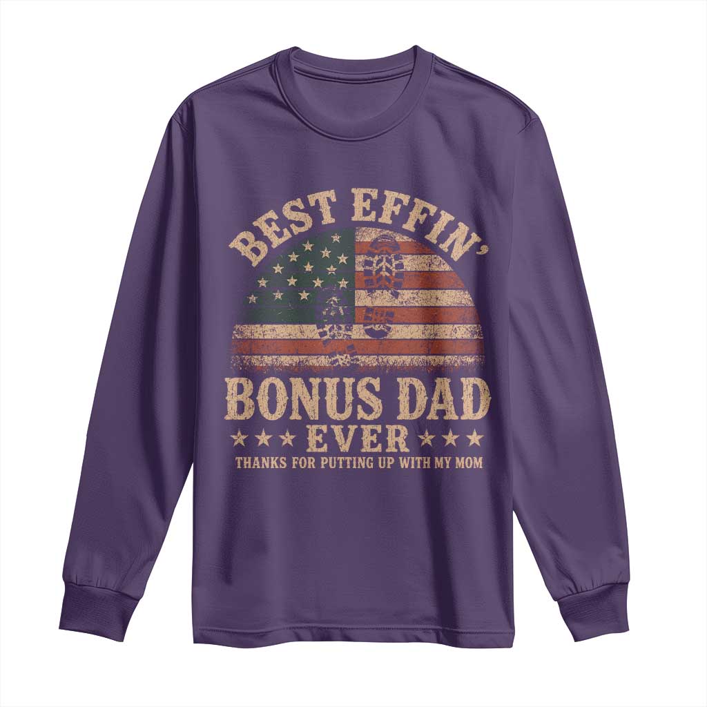 Best Effin Bonus Dad Ever Long Sleeve Shirt Step Dad American Flag Father's Day Gifts