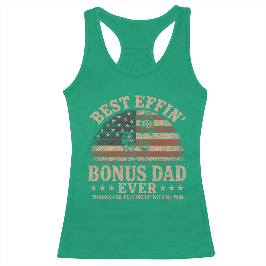 Best Effin Bonus Dad Ever Racerback Tank Top Step Dad American Flag Father's Day Gifts