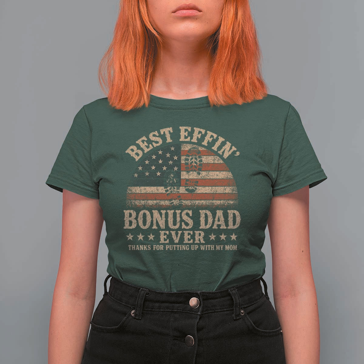 Best Effin Bonus Dad Ever T Shirt For Women Step Dad American Flag Father's Day Gifts