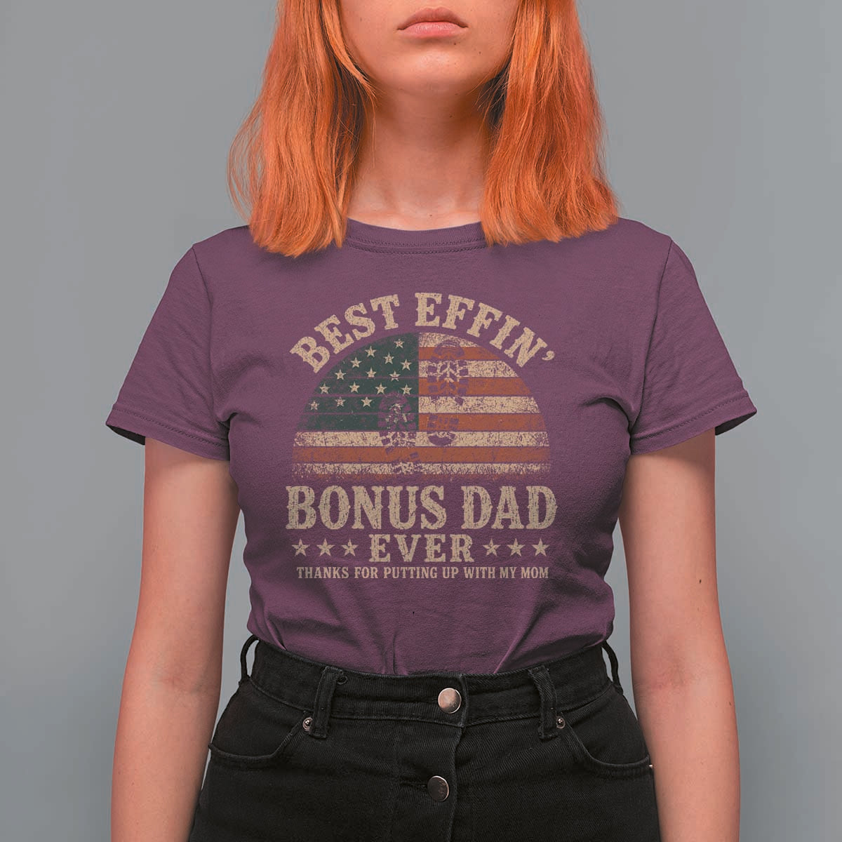 Best Effin Bonus Dad Ever T Shirt For Women Step Dad American Flag Father's Day Gifts