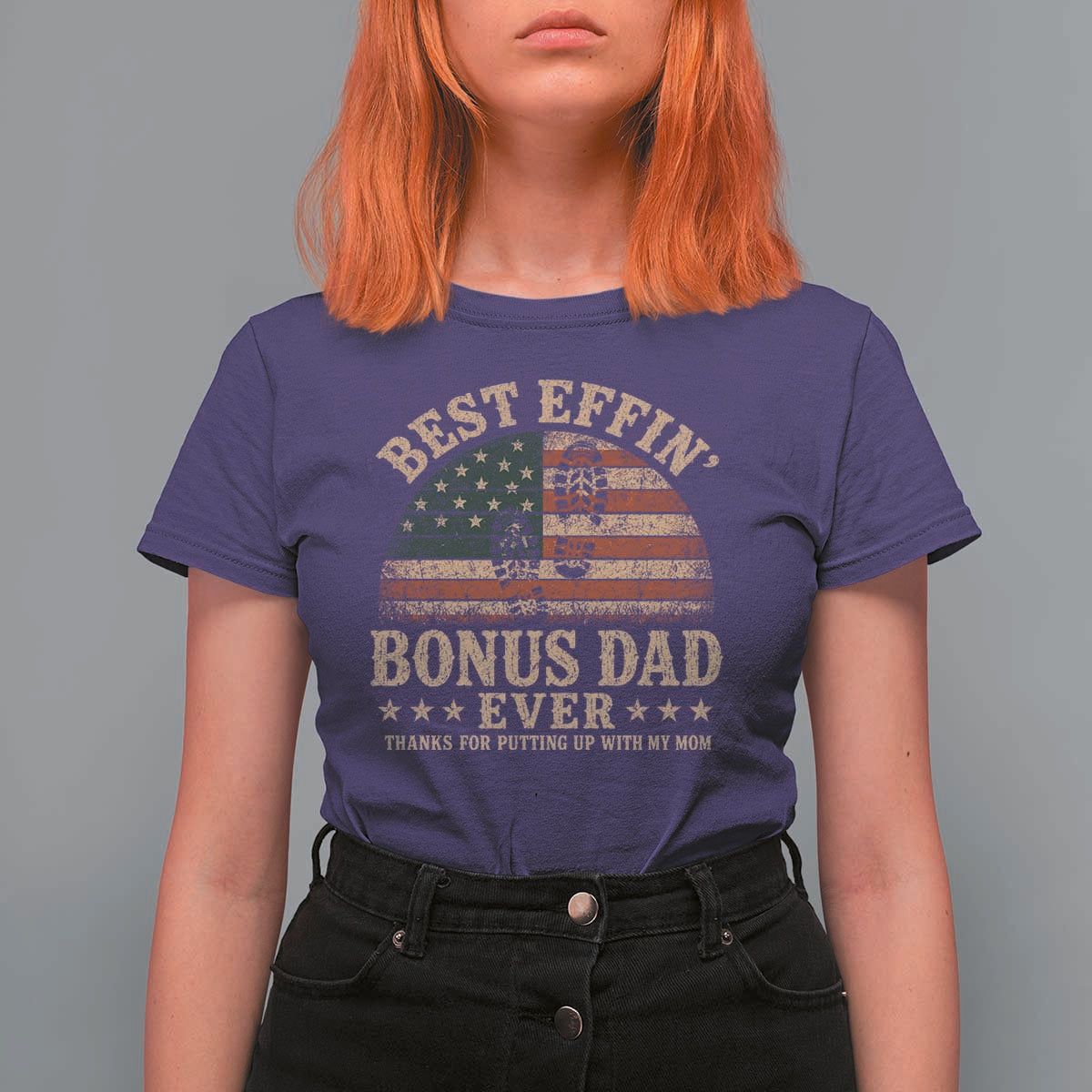 Best Effin Bonus Dad Ever T Shirt For Women Step Dad American Flag Father's Day Gifts