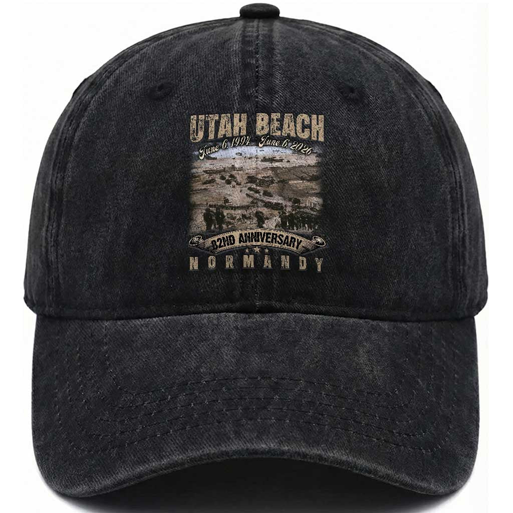 Utah Beach D Day Washed Cotton Baseball Cap 82nd Anniversary Honor History Normandy WWII
