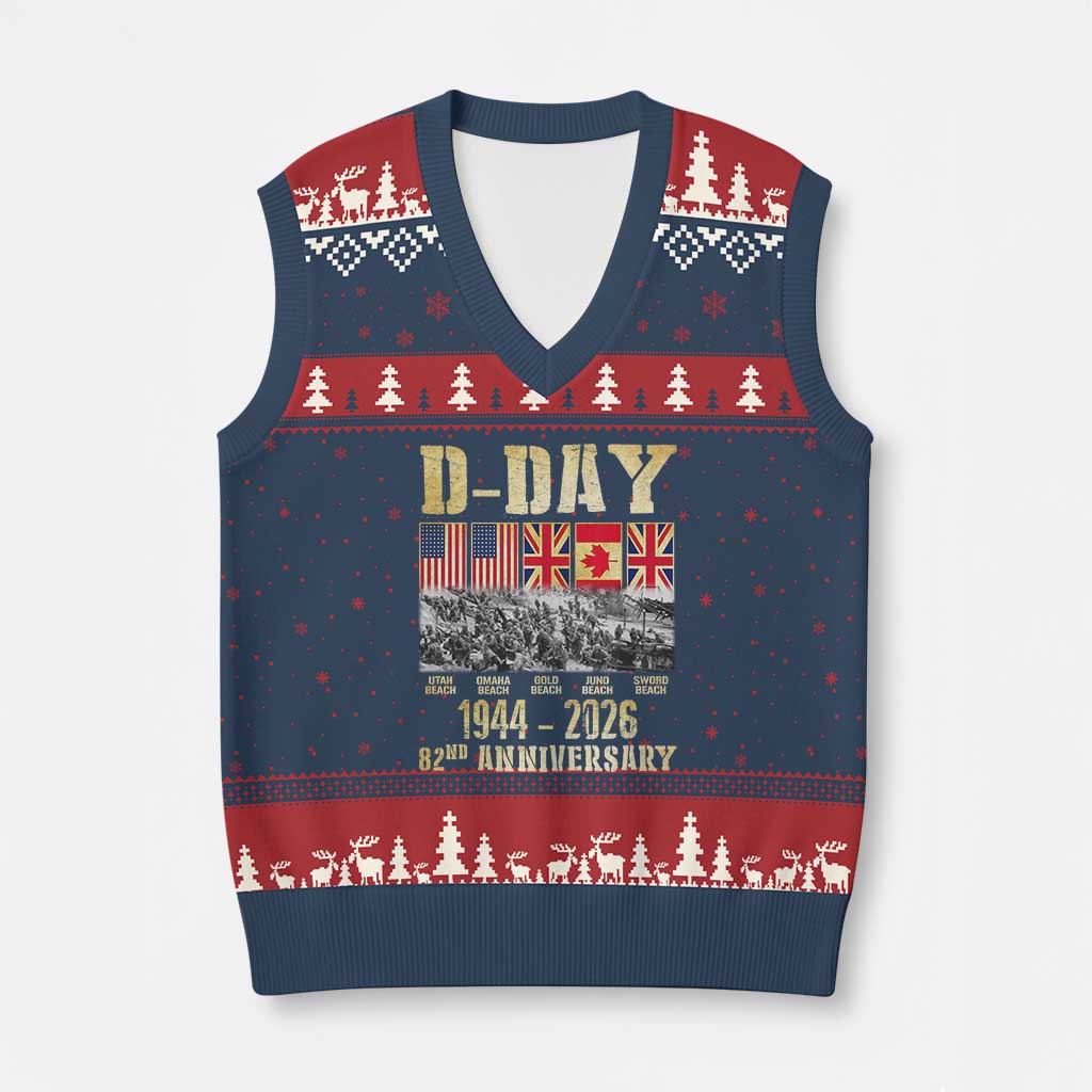 D Day 82nd Anniversary Honor History Normandy WWII V-Neck Knit Sweater Vest
