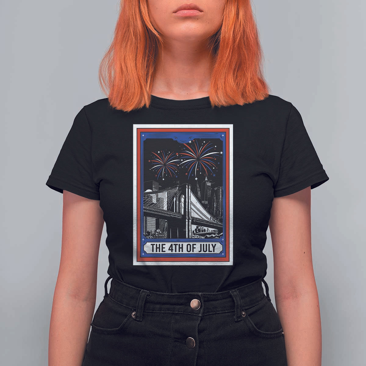 The 4th Of July T Shirt For Women Vintage Tarot Card Dark Magic USA Fireworks - Wonder Print Shop
