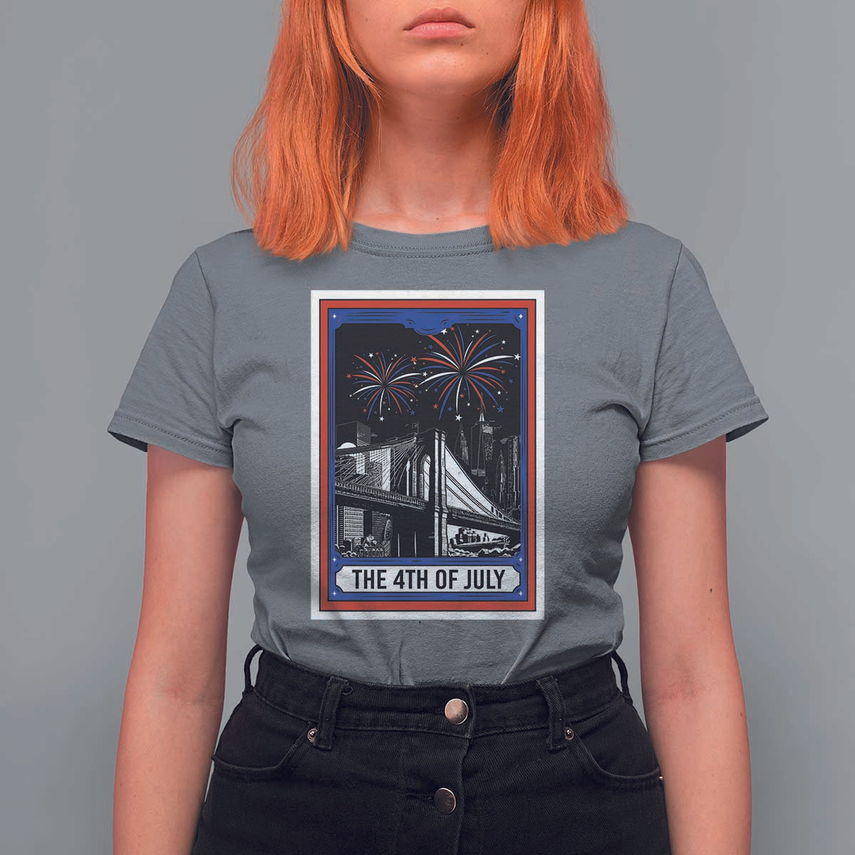 The 4th Of July T Shirt For Women Vintage Tarot Card Dark Magic USA Fireworks - Wonder Print Shop