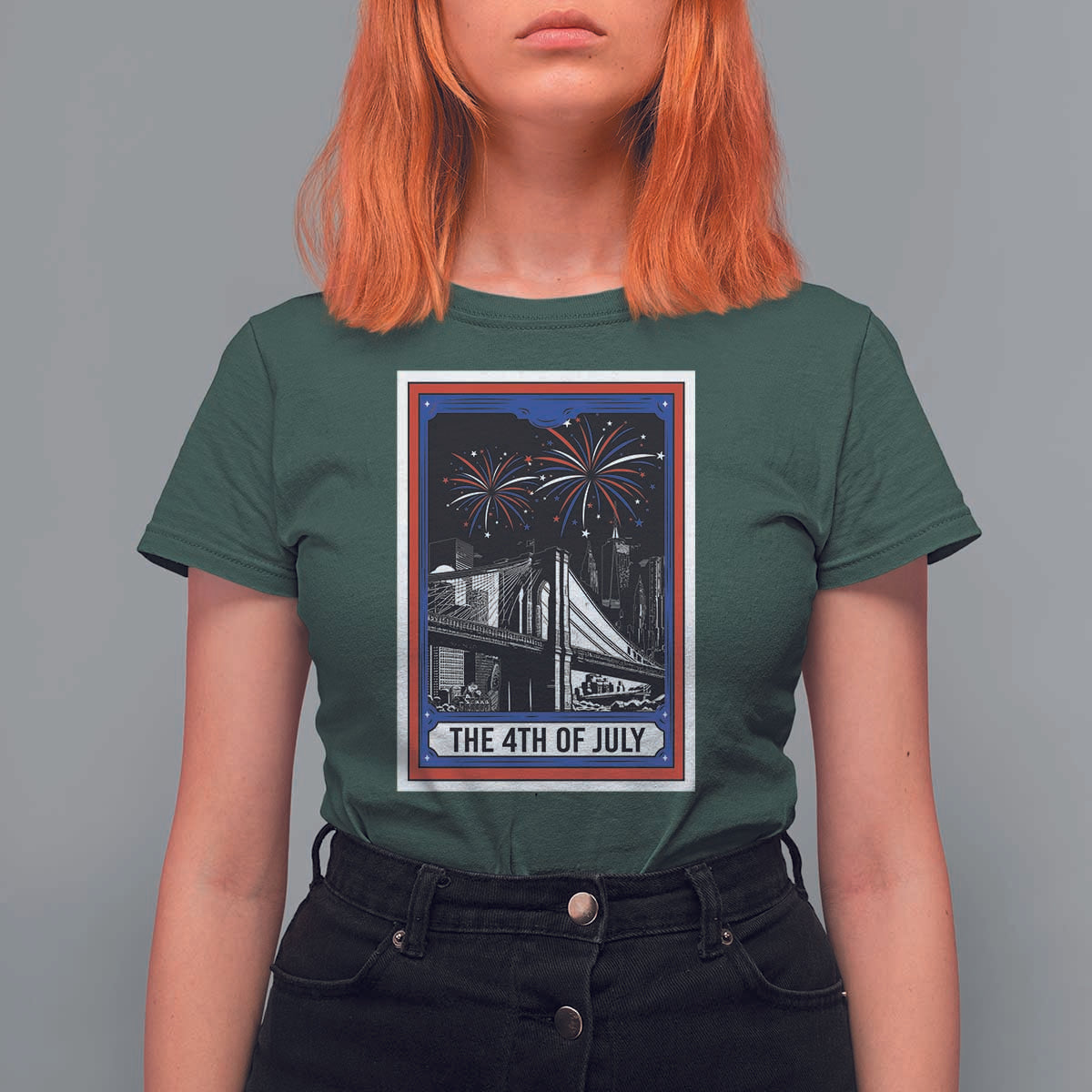 The 4th Of July T Shirt For Women Vintage Tarot Card Dark Magic USA Fireworks - Wonder Print Shop