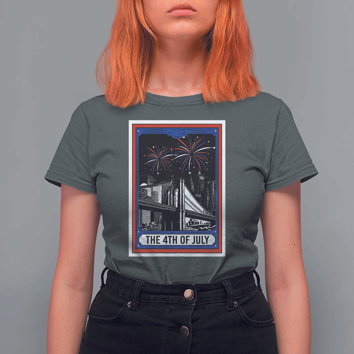 The 4th Of July T Shirt For Women Vintage Tarot Card Dark Magic USA Fireworks - Wonder Print Shop