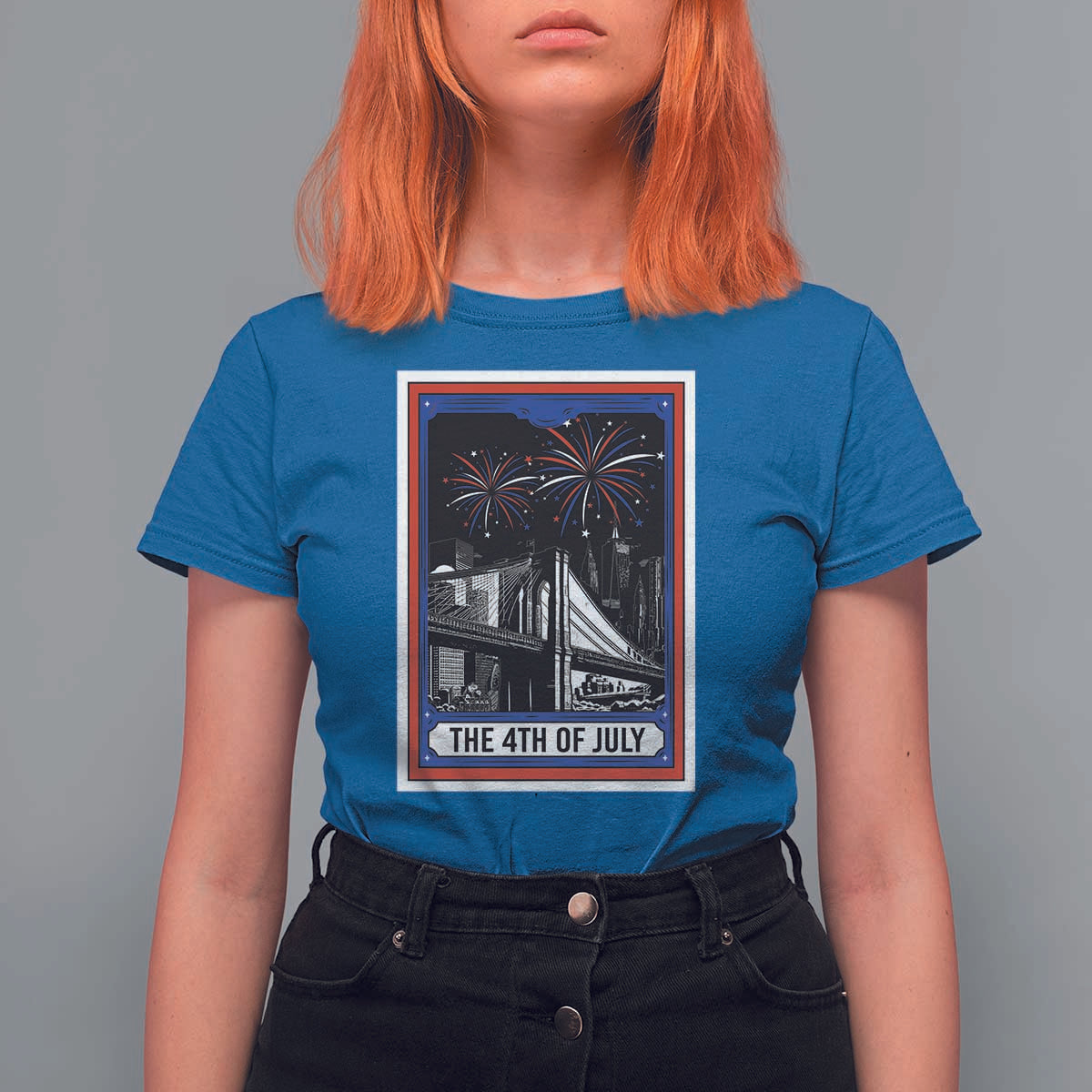 The 4th Of July T Shirt For Women Vintage Tarot Card Dark Magic USA Fireworks - Wonder Print Shop