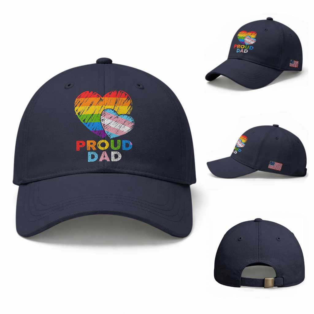 Funny Proud Dad LGBTQ Baseball Cap LGBT Transgender Flag Heart Fathers Day