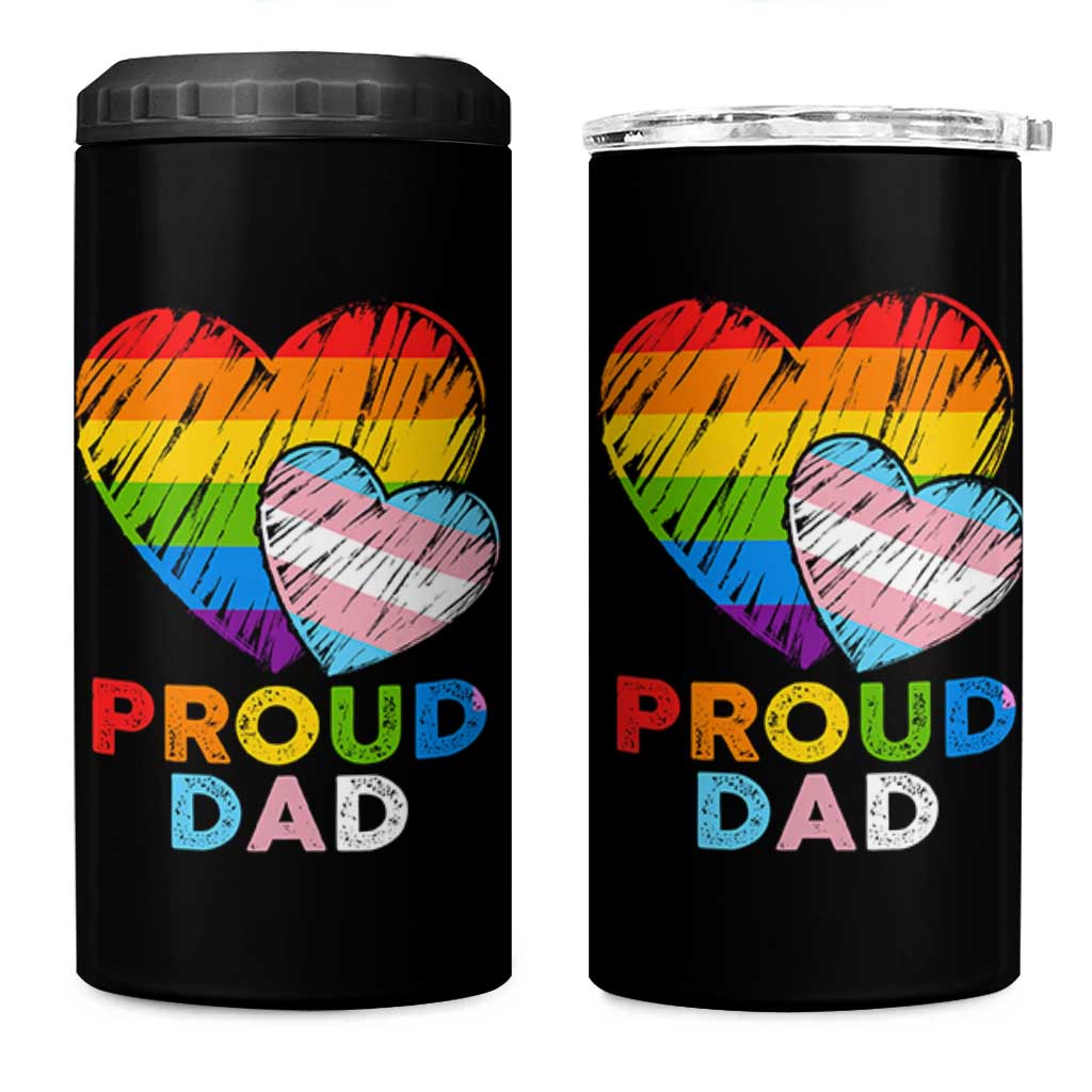 Funny Proud Dad LGBTQ 4 in 1 Can Cooler Tumbler LGBT Transgender Flag Heart Fathers Day
