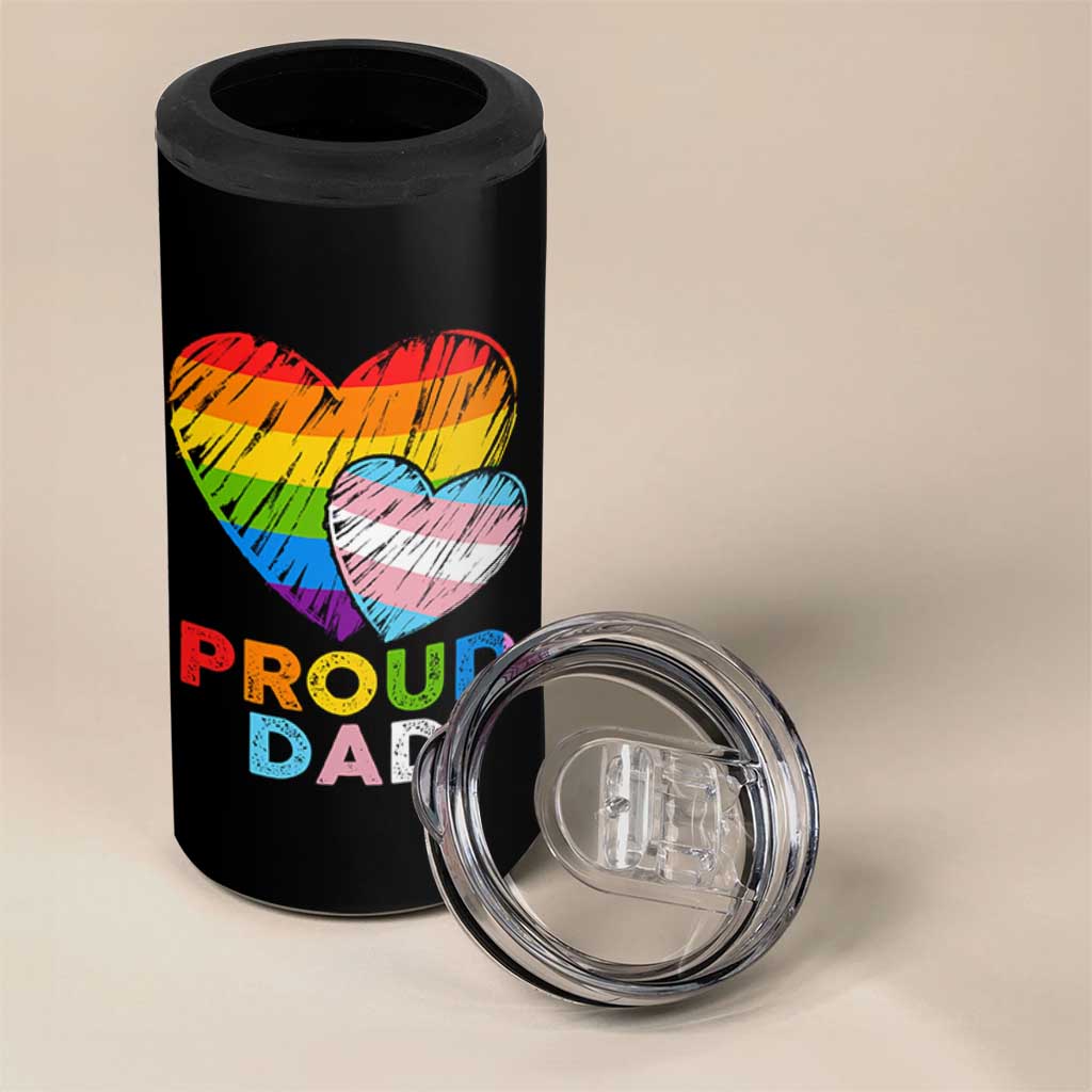 Funny Proud Dad LGBTQ 4 in 1 Can Cooler Tumbler LGBT Transgender Flag Heart Fathers Day
