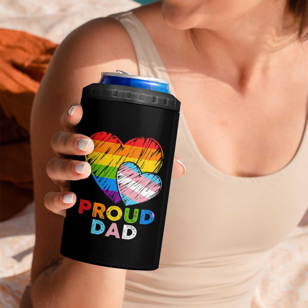Funny Proud Dad LGBTQ 4 in 1 Can Cooler Tumbler LGBT Transgender Flag Heart Fathers Day