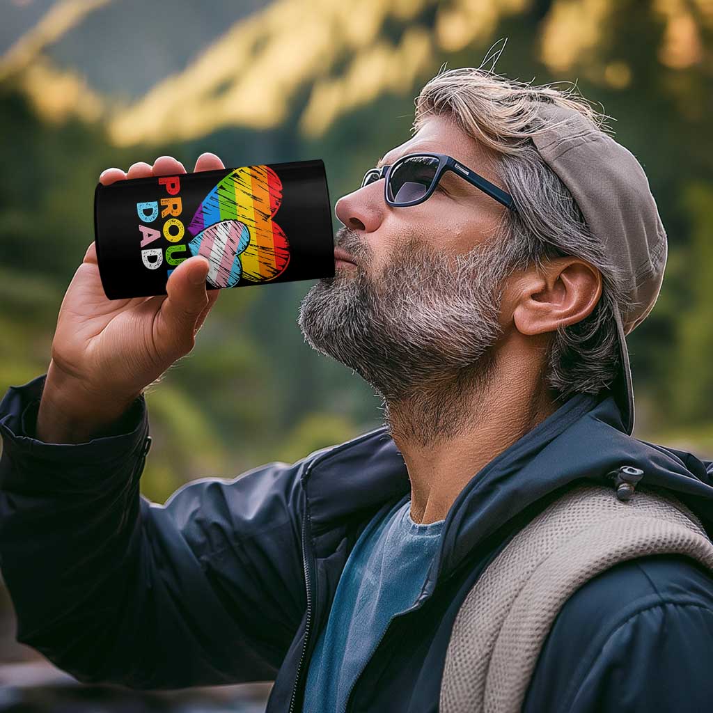 Funny Proud Dad LGBTQ 4 in 1 Can Cooler Tumbler LGBT Transgender Flag Heart Fathers Day