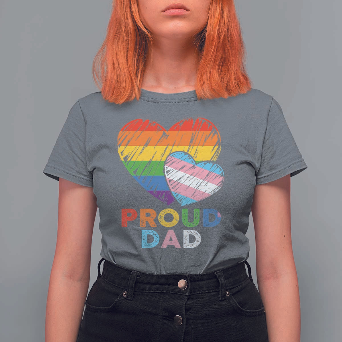Funny Proud Dad LGBTQ T Shirt For Women LGBT Transgender Flag Heart Fathers Day