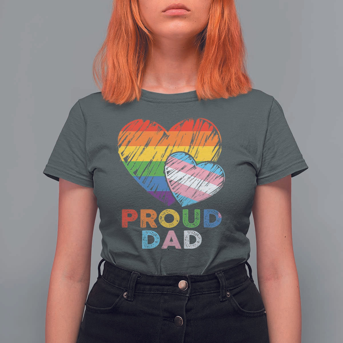 Funny Proud Dad LGBTQ T Shirt For Women LGBT Transgender Flag Heart Fathers Day