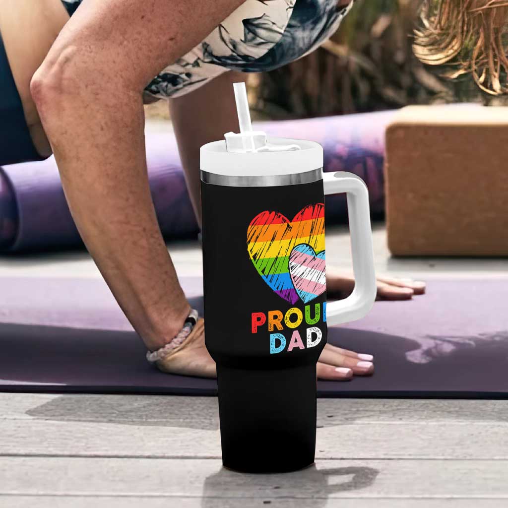Funny Proud Dad LGBTQ Tumbler With Handle LGBT Transgender Flag Heart Fathers Day