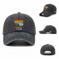Funny Proud Dad LGBTQ Washed Cotton Baseball Cap LGBT Transgender Flag Heart Fathers Day